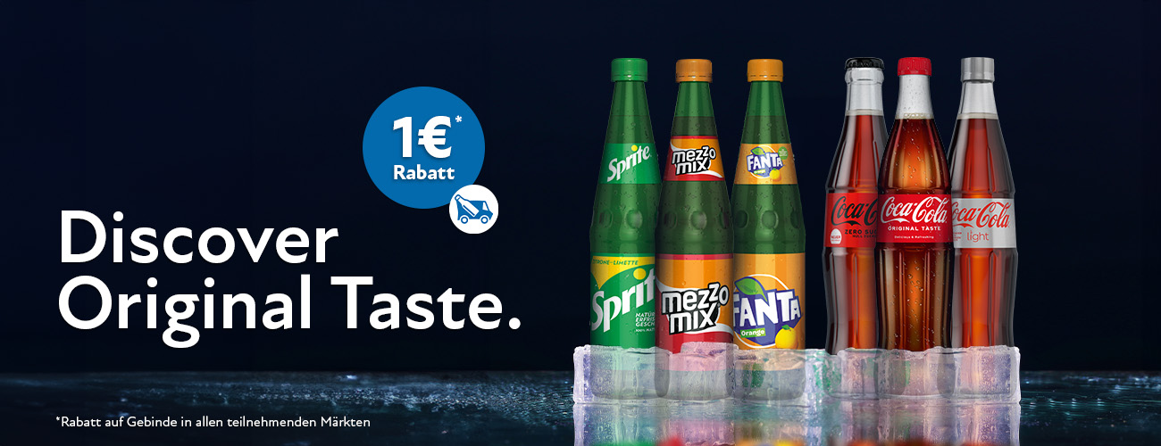 Coca Cola, Fanta, Sprite und Mezzo Mix Glasgebinde Rabattaktion 1 Euro - KW 16 und 17 in 2026